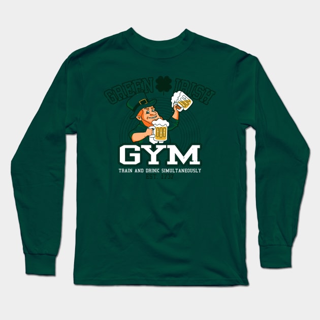 Funny Saint Patrick's Day Beer Drinking Workout Leprechaun For Beer Lovers Long Sleeve T-Shirt by BoggsNicolas